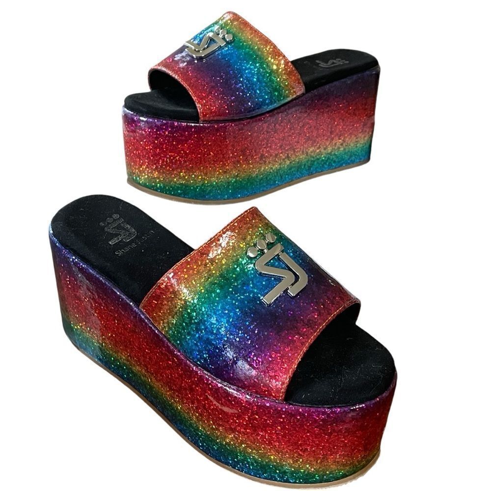 Shane Justin Rainbow Glitter Platform Sandals Shoes Euro Size 35 / US Size 5